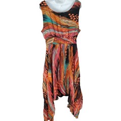 Jessica Taylor 1X Abstract Studded Strap Handkerchief Hem Dress southwestern