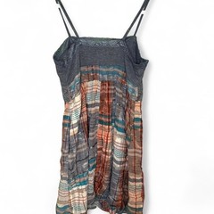 Mossimo gray & blue plaid mini dress with lace trim