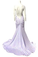 Jessica Angel 908 Silver Bedazzled Open Back Sparkling Gown Size Large NWT