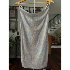 Thirty La Thirty Silver Rhinestone Mini Dress Women’s M Sparkly Party Cocktail