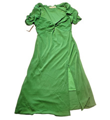 Available by Angela Green Midi Collared V-neck Puff Sleeve Dress Size M NEW!