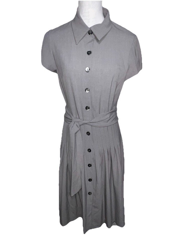 Perceptions New York Pleated Peter Pan Button Front Waist Belt Fit Flare Sz 12