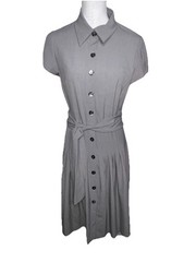 Perceptions New York Pleated Peter Pan Button Front Waist Belt Fit Flare Sz 12