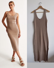 Abercrombie & Fitch Ribbed Midi Sweater Dress Taupe Beige Size M