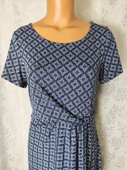 TALBOTS Short Sleeve Lightweight Stretch Jersey Pullover Dress M Blue White