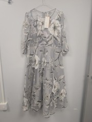 Tendency Silver Ivory Mesh Long Sleeve Dress Size L Bnwt (T5)