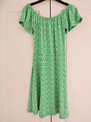 Vertiche Green Mix Patterned Fit and Flair Bardot Short Dress Size 8 BNWOT
