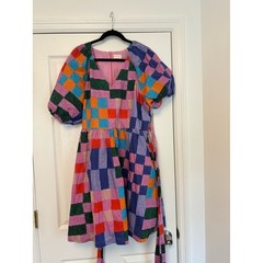 Gorman Patchwork Geometric Organic Cotton Mini Dress Size 18 Puff Sleeve Dress