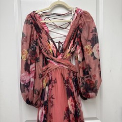 MAC DUGGAL Size 0 Pink 67946 Floral Cutout Open Back Blouson Sleeve Dress Gown