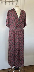 White Stuff Pink Pattern Short Sleeve Long Dress Size18 Tie Belt , Pockets