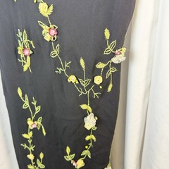 Scala 90s Y2K Pure Silk Black Floral Ribbon Midi Whimsigoth Dress Large Vtg