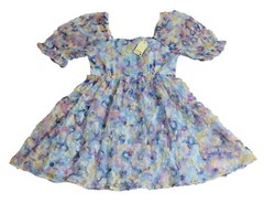 JODIFL Los Angeles Womens Size S Textured Floral Mini Dress Puff Elastic Sleeves