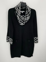 Marc New York Sweater Dress Womens Medium Black Contrast Plaid Cowl Neck Shift