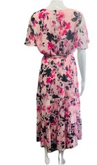 NWT Kasper Flutter Sleeve MiDI Dress Pink Floral Layers Size PM 8-10 Boho Fairy