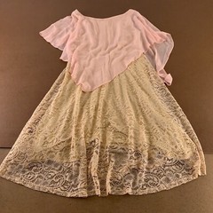 DRESSTELLS Women&rsquo;s XL Champagne Lace Blush Chiffon Overlay Cape Midi Dress New