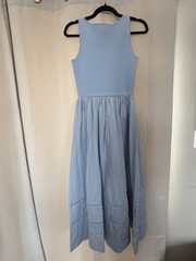 Moon River Light Blue Sleeveless Fit Flare Midi Dress Cotton Poplin Women Small