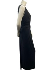 Kasper Dress Womens Size XL Black Sleeveless Vneck Cinch Waist Ruffled Side New