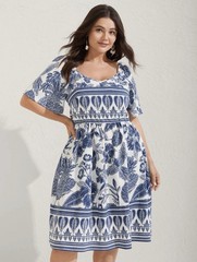 NWT BloomChic Tropical Hawaiian Mini Dress Plus Size 18/20 Puff Sleeve Resort
