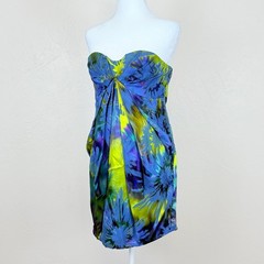 NWT Matthew Williamson Strapless Drape Corset Satin Devore Dress Blue Green 8 12