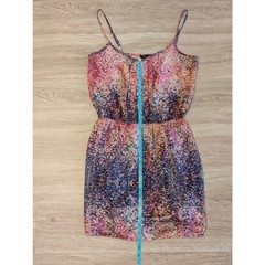 Aqua Cami Dress Womens Medium M Pink Orange Abstract Print Silk Look Mini Dress