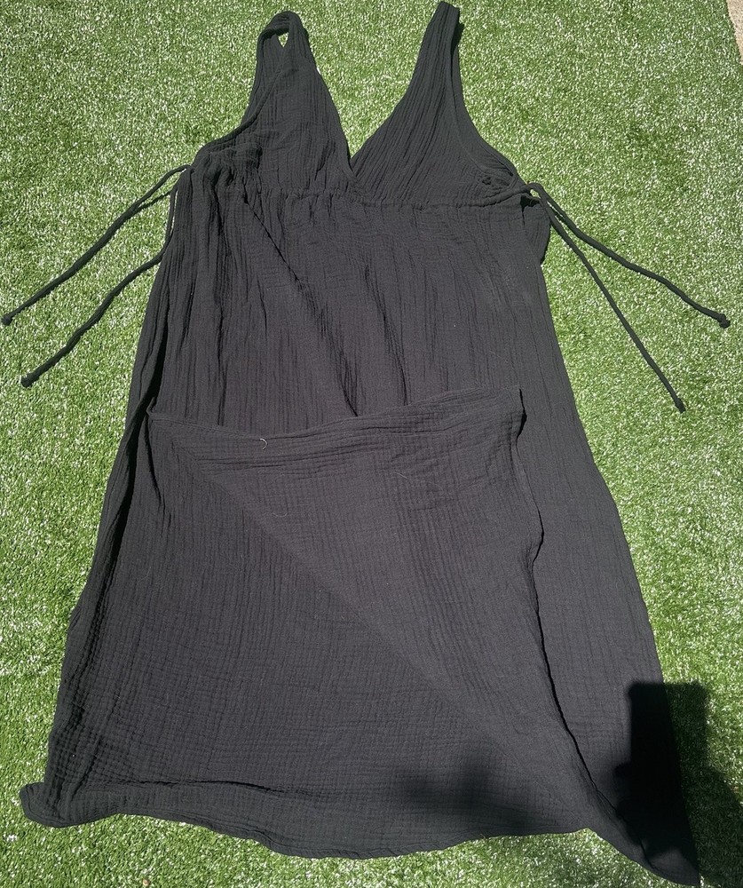Shade & Shore Women’s Black Solid Gauze V-Neck Strappy Maxi Dress M Pullover
