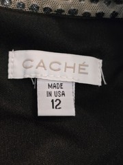 Cache Elegant Black Rhinestone Gown with Nude Mesh Top Side Zipper Size 12