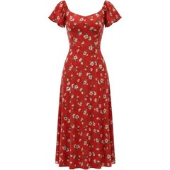 Old Navy Coral Red Floral Flutter Sleeve Smocked Midi Dress XS 681195-00