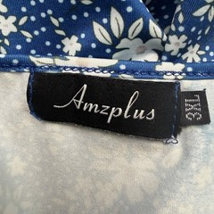 Amzplus Womens Blue and White Floral Empire Waist V-Neck Dress Size 3XL