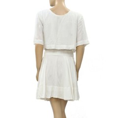 IRO Finley Ruffle Ivory Mini Dress Solid Flared Short Sleeve Vintage M-38 211459