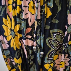 Angie S Boho Smocked Floral Maxi Dress Sundress Tie Back Empire Waist Summer Y2K