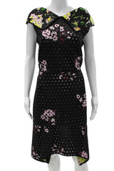 Erdem Women Black Shift Dress Sleeveless Midi Floral Size 12
