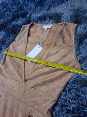 JCL Light Tan Camel Soft Suedette Plunge Front Dress Size M/L BNWT