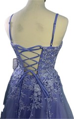 A Line Princess Tulle Prom Dress Deep V Sweep Train Beading UK 10 BNWT Lavender
