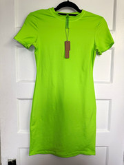 SKIMS Neon Green Crew Neck Short Sleeve Stretch Bodycon Mini Dress Size M Swim
