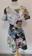 COAST – Purple Floral Patterned Structured Cotton Fit & Flare Dress – Size 10