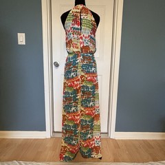Lovestitch Small Multicolor Halter Elastic Waist Side Slit Maxi Dress Boho Flowy