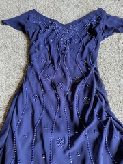 Vintage 90s Whimsigoth Navy Asymmetrical Beaded Handkerchief Hem Dress Womens 16