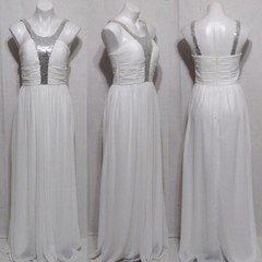 A. Drea White Chiffon Sequin Accent A-Line Maxi Gown Formal Evening Dress Medium