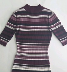 No Boundaries Ribbed Stretch Knit Mock Neck 3/4 Sleeve Striped Dress M