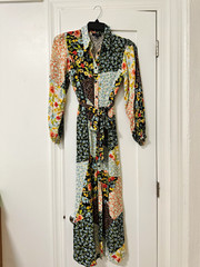 New Look Women’s 8 Multicolor Patchwork Floral Midi Shirt Dress Collared Belted
