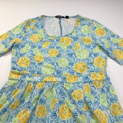 Lands&rsquo; End Large Women&rsquo;s Fit Flare All Over Print Dress Lemons Blue Yellow