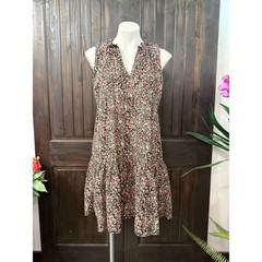 BB Dakota Steve Madden Floral Tiered Ruffle V-NeckDress Black Multi M