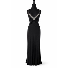 VTG Dave & Johnny Black Beaded Back Prom Gown SZ 13/14 (L ) Lined Hoco Y2K Slit