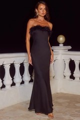 Runaway The Label Ariana Strapless Feather Trim Maxi Dress NWT M