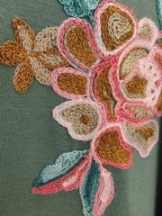 Green Flare Swing Fig & Flower Medium DRESS Stretch Prairie Roses Casual Beauty