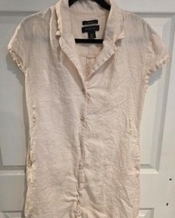 Tahari Beige Solid Collared Short Sleeve Button Front Pocket Shirt Dress M
