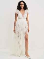$489 NWT For Love And Lemons “Maxine” Tulle Maxi Dress in Ivory Sz Medium
