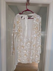 Asos Ivory Sequin & 3D Floral Long Sleeve Dress 10