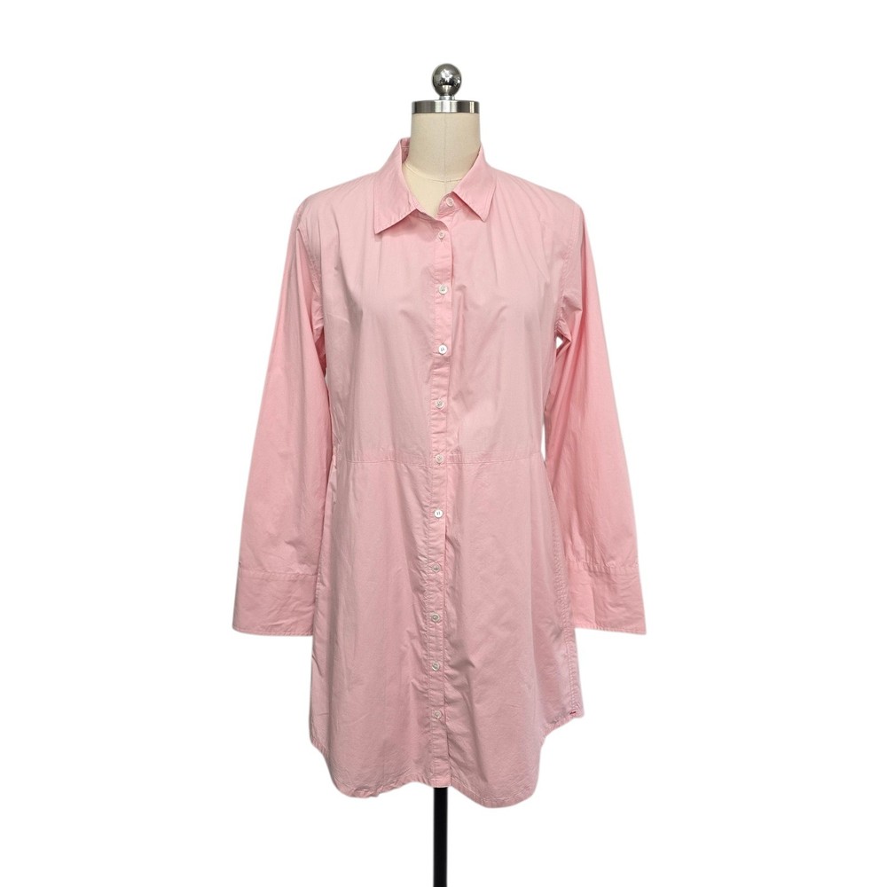 Xirena Pink Cotton Poplin Button Down Shirt Dress Elastic Back Womens Size Large