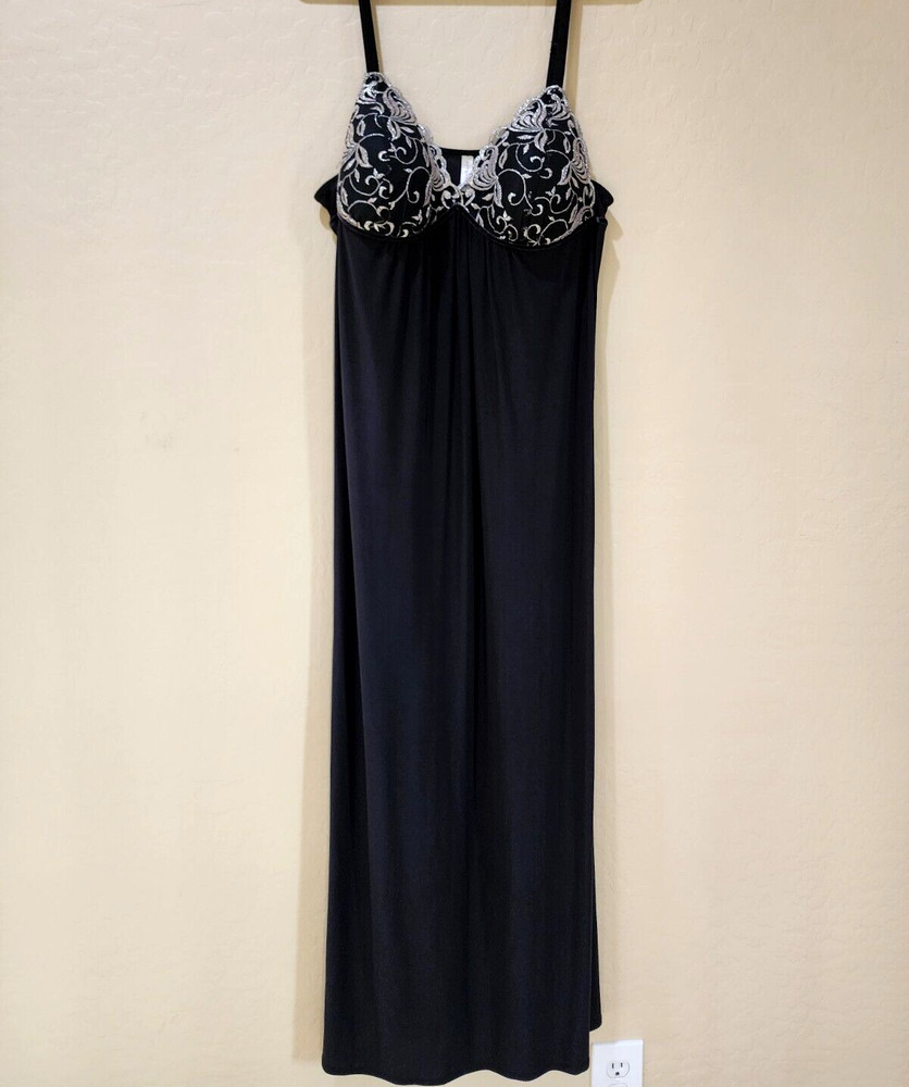 Vintage Ambrielle Silver Thread Embriodered Bodice Firm Cups Stretch Dress Night